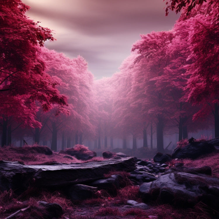 Dark and moody cherry blossom forest